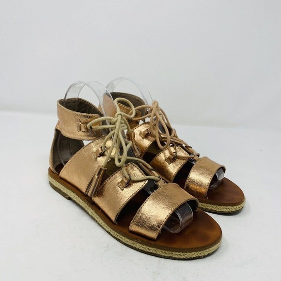Lucky Brand Sz 6.5 Dristel Lace Up Leather Gladiator Sandals Rose Gold Metallic - Picture 1 of 6